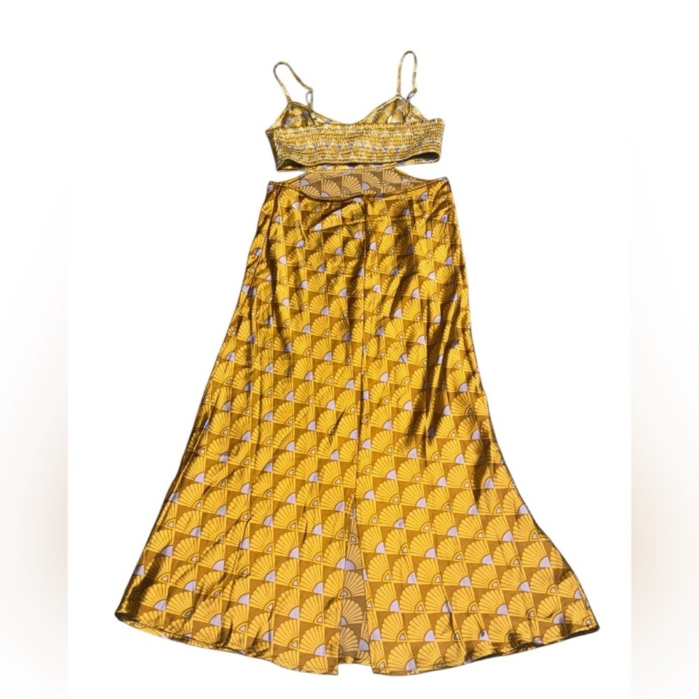 House of Harlow 1960 satin fan print cut-out midi dress